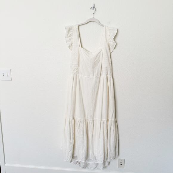 [Madewell] Cream Ruffle Strap Textural Striped Tiered Midi Dress Cutout Back 2X - Picture 3 of 12